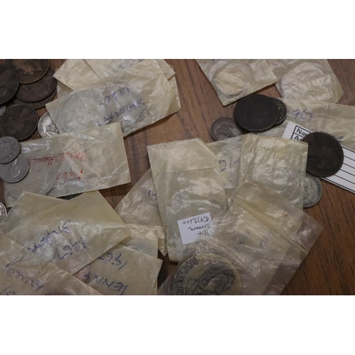 742 - 16 silver Threepences and a quantity of various coins etc.