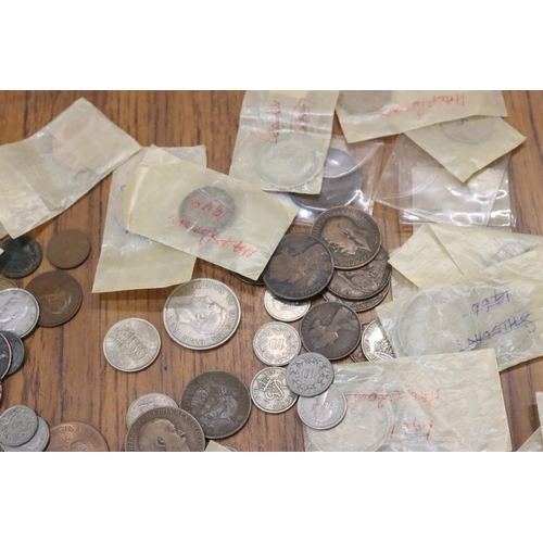 742 - 16 silver Threepences and a quantity of various coins etc.