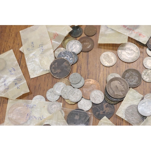 742 - 16 silver Threepences and a quantity of various coins etc.