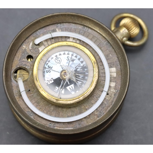 750 - SM, London gilt metal pocket thermometer/compass (a/f), in double hinged carrying case and a brass a... 