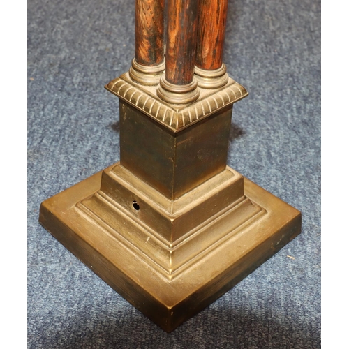 751 - A brass and wooden Corinthian column paraffin lamp (converted) with glass bowl on square base, 60cm ... 