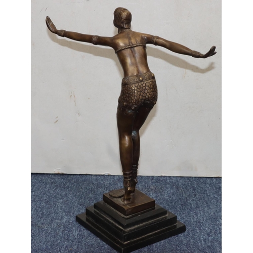 754 - A reproduction Art Deco bronze figure of a dancing lady on black square platform base, 41cm high