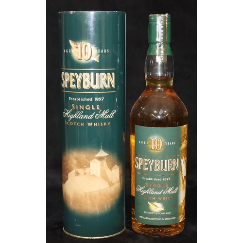 760 - Speyburn 10 Years Old single Highland Malt Scotch Whisky with metal tube case (no lid)