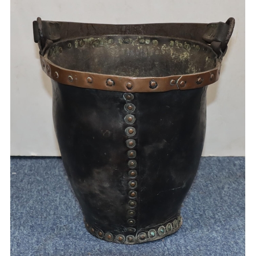 769 - A 19th Century leather and rivetted bucket marked GR under a crown, with leather overhead handle, 32... 