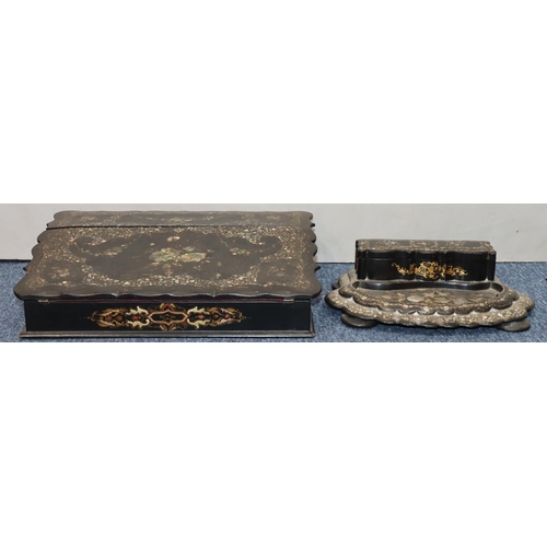 773 - A 19th Century Papier-Mache writing slope with allover inlaid Mother of Pearl, floral, leaf and gilt... 