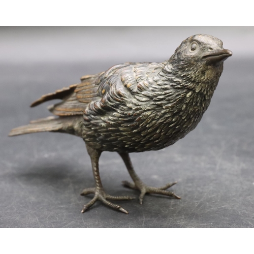 776 - An Austrian gold painted bronze figure of a bird (Starling), stamped, 17cm long, 10cm high