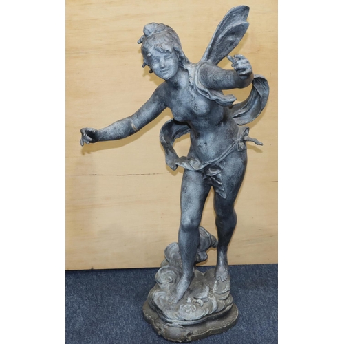 777 - A hollow lead figure of a fairy, 85cm high (Weather damaged)