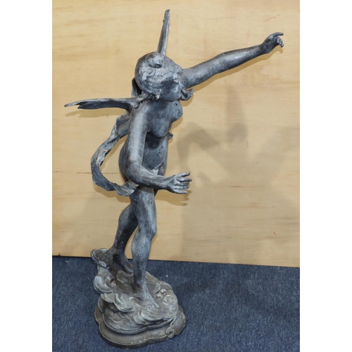 777 - A hollow lead figure of a fairy, 85cm high (Weather damaged)