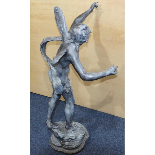 777 - A hollow lead figure of a fairy, 85cm high (Weather damaged)