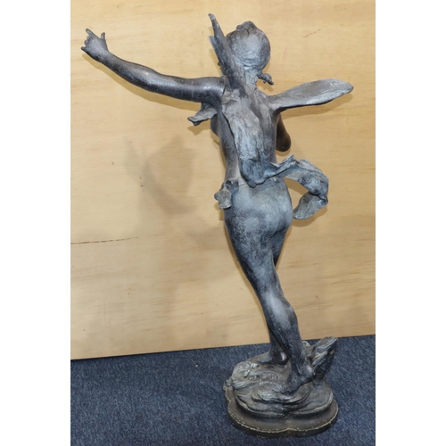 777 - A hollow lead figure of a fairy, 85cm high (Weather damaged)