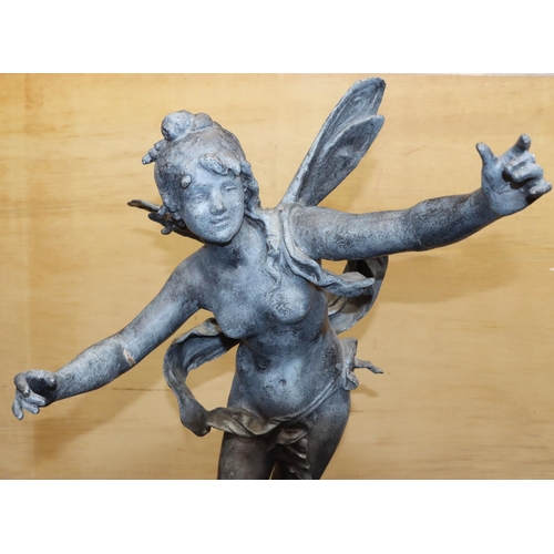 777 - A hollow lead figure of a fairy, 85cm high (Weather damaged)