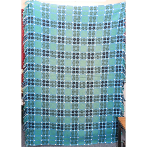 787 - A vintage Welsh blanket on lapis blue, green and black ground with geometric design, circa 1960's (P... 