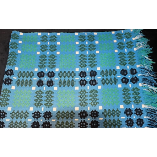 787 - A vintage Welsh blanket on lapis blue, green and black ground with geometric design, circa 1960's (P... 