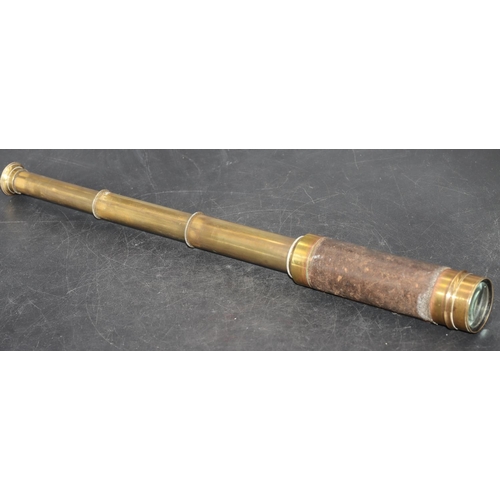 793 - A 4-fold brass and leather telescope, 42.5cm long open, 15.5cm closed