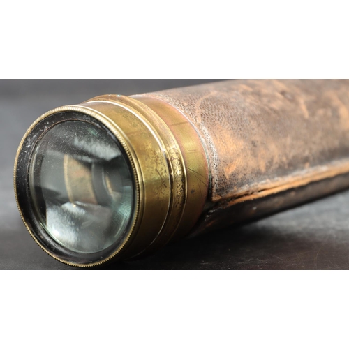 793 - A 4-fold brass and leather telescope, 42.5cm long open, 15.5cm closed