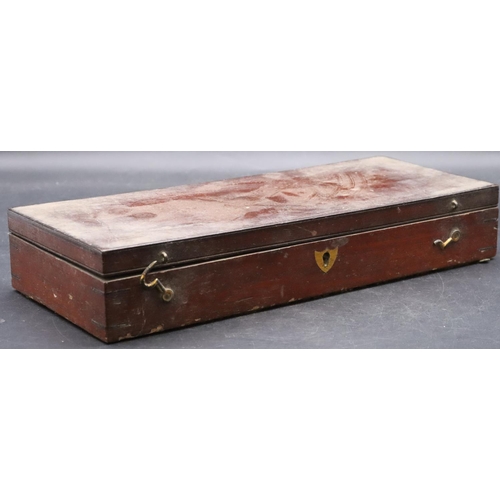 794 - A 19th Century mahogany rectangular shaped box with hinged lid (interior a/f), 32cm wide