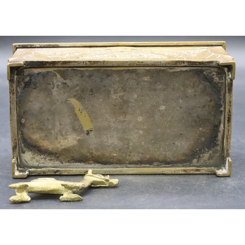 797 - A Liberty style brass rectangular shaped trinket box with enamelled and raised tree decorated hinged... 