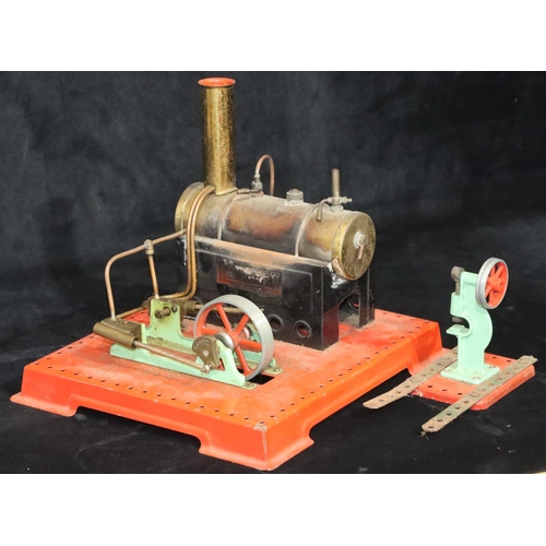 802 - A stationary steam model on red square base, 21cm high (2)