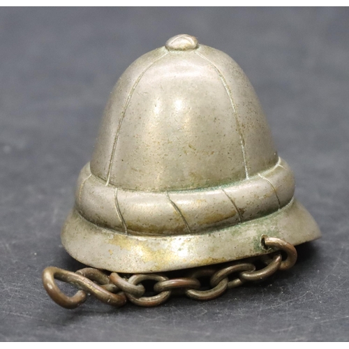 808 - A Novelty compass in the form of a pith helmet with chain, 4cm high