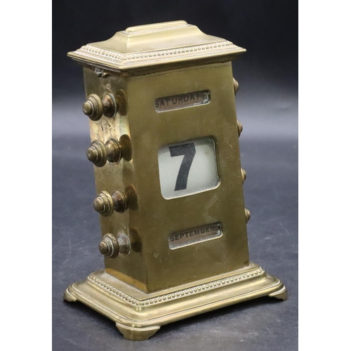 842 - W T Lamb & Sons brass desk calendar on rectangular shaped stand, stamped 