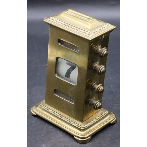 842 - W T Lamb & Sons brass desk calendar on rectangular shaped stand, stamped 