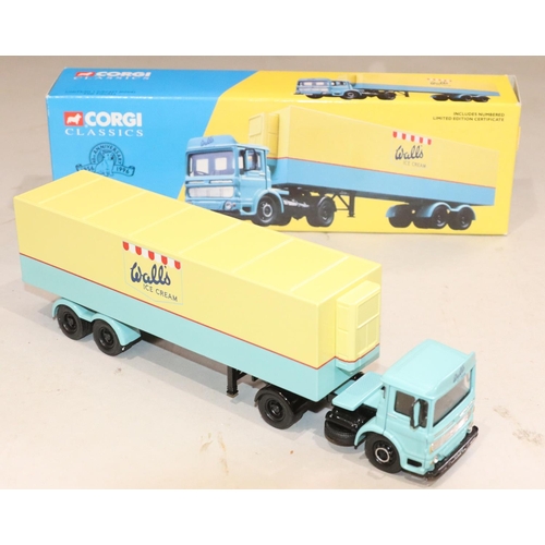 860 - 4 Corgi Classics, 27601 Atkinson 8-wheel Truck and Trailer with Loads Set (boxed), 21401 Wall's AEC ... 