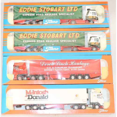 863 - 4 Tekno 1/50th Scale Trucks, number 101 Bon Accord, number 108 Derek Linch, number 74 Eddie Stobart ... 