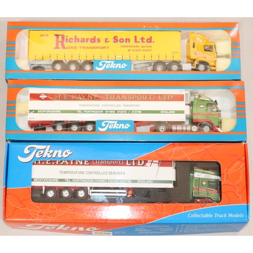 865 - 3 Tekno 1/50th Scale Trucks, H E Payne with letter, HE Payne number 60, Jack Richards, number 71  (a... 