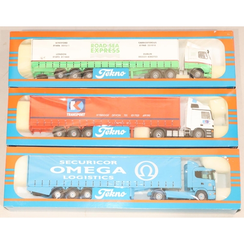 867 - 3 Tekno 1/50th Scale Trucks, Kay Transport number 63, Road and Sea number 57 and Omega number 66 (al... 