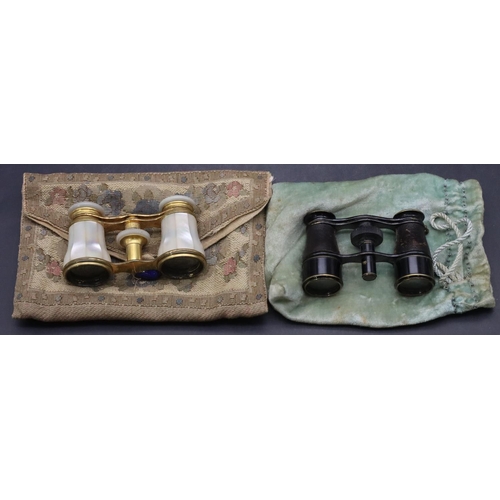 874 - Lemaire, Paris, gilt metal and Mother of Pearl opera glasses and another pair of opera glasses (2)