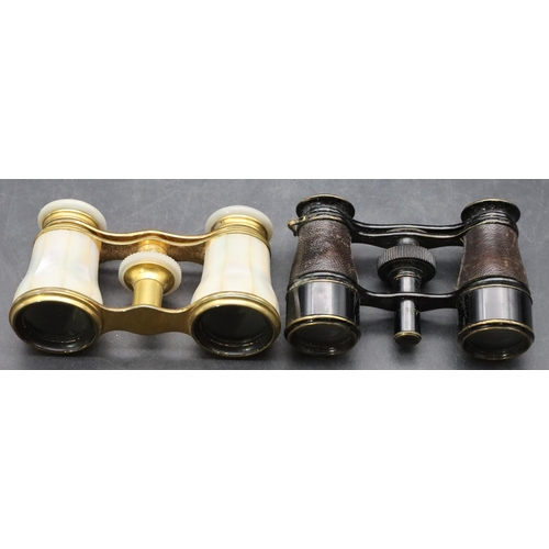 874 - Lemaire, Paris, gilt metal and Mother of Pearl opera glasses and another pair of opera glasses (2)