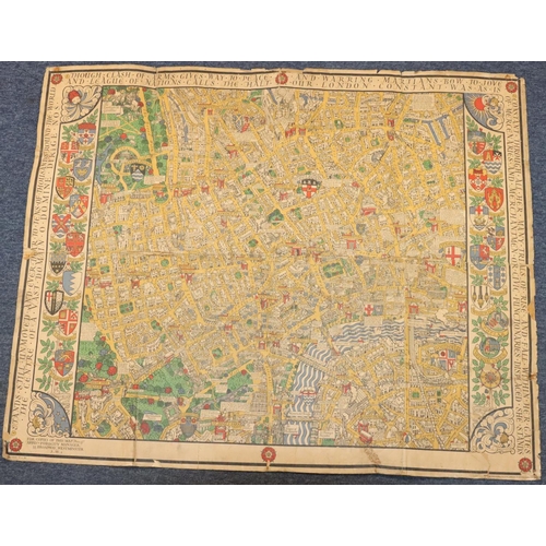 875 - MacDonald Gill, London, Pictorial map of Central London, 1932 (folded and tears and rips to rim), 10... 