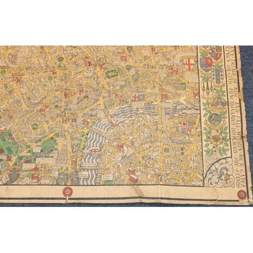 875 - MacDonald Gill, London, Pictorial map of Central London, 1932 (folded and tears and rips to rim), 10... 