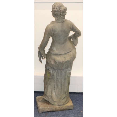 888 - A Bulbeck Foundry large lead figure of a standing lady on rectangular base, 106cm high