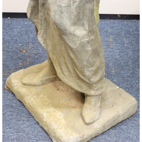 888 - A Bulbeck Foundry large lead figure of a standing lady on rectangular base, 106cm high