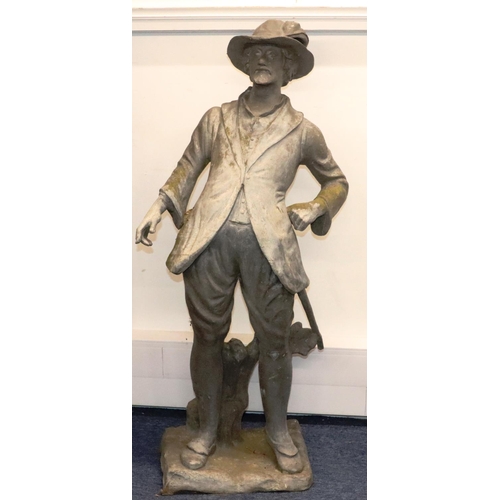 889 - A Bulbeck Foundry large heavy lead figure of a standing gentleman on rectangular shaped base, 105cm ... 