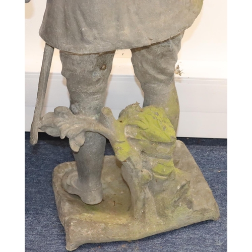 889 - A Bulbeck Foundry large heavy lead figure of a standing gentleman on rectangular shaped base, 105cm ... 