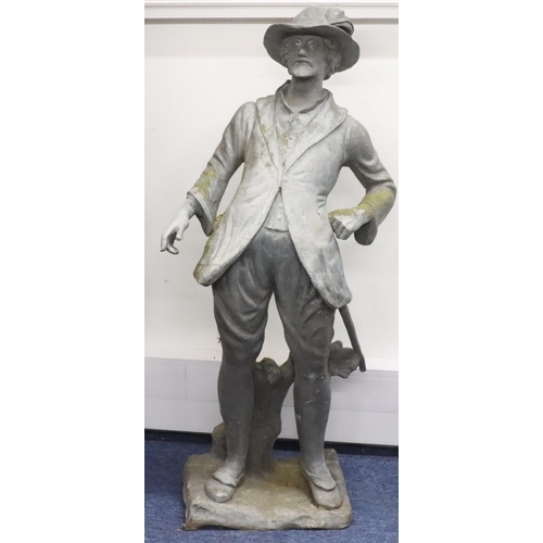 889 - A Bulbeck Foundry large heavy lead figure of a standing gentleman on rectangular shaped base, 105cm ... 