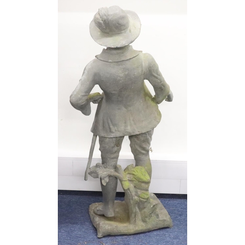 889 - A Bulbeck Foundry large heavy lead figure of a standing gentleman on rectangular shaped base, 105cm ... 