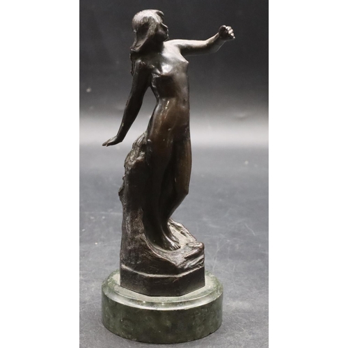 902 - A bronze figure of a female standing nude mounted on green base, 19cm high