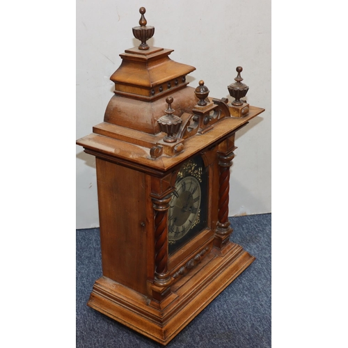 908 - H.A.C walnut 8-day striking mantel clock with turned finials, gilt arched dial with half round twist... 