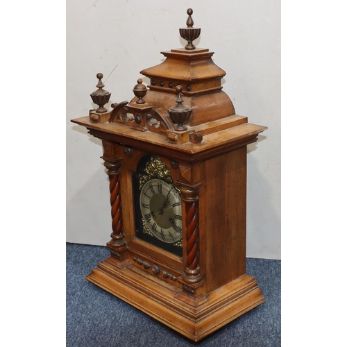 908 - H.A.C walnut 8-day striking mantel clock with turned finials, gilt arched dial with half round twist... 