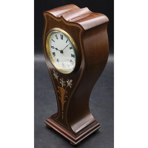 917 - An Edwardian mahogany timepiece with Mother of Pearl and satinwood inlaid floral, leaf and stringing... 