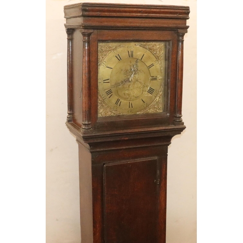 919 - John Clement, Tring, 19th Century 30-hour square brass dial longcase clock, in oak case (case cut)