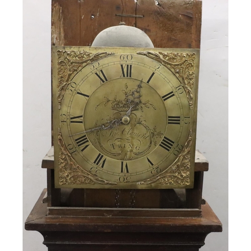 919 - John Clement, Tring, 19th Century 30-hour square brass dial longcase clock, in oak case (case cut)