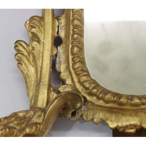 927 - A 19th Century carved giltwood wall mirror with raised animal head, floral, leaf and scroll decorati... 