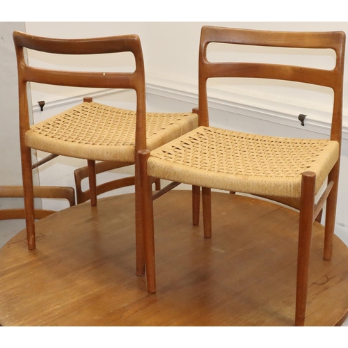 935 - A Danish teak dining room suite, comprising of a set of 6 single chairs with natural paper cord wove... 