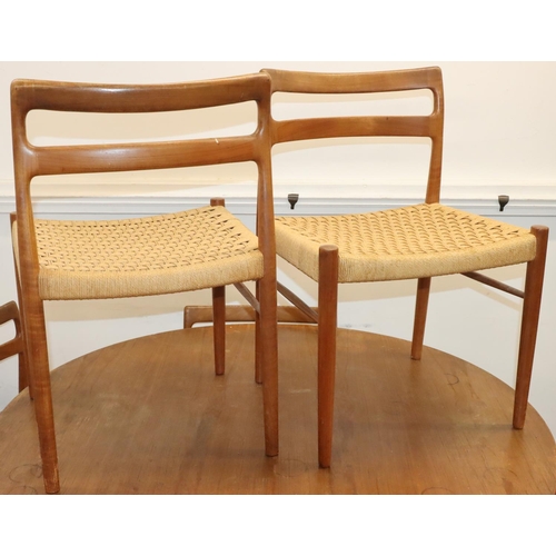 935 - A Danish teak dining room suite, comprising of a set of 6 single chairs with natural paper cord wove... 