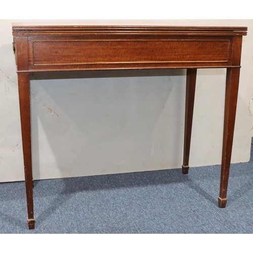 936 - A reproduction mahogany swivel top card table with banded rim, 2 end drawers on square tapering legs... 