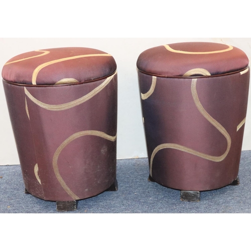 944 - A pair of small circular mauve upholstered stools (From Dorchester Hotel, Park Lane, London), 48cm h... 